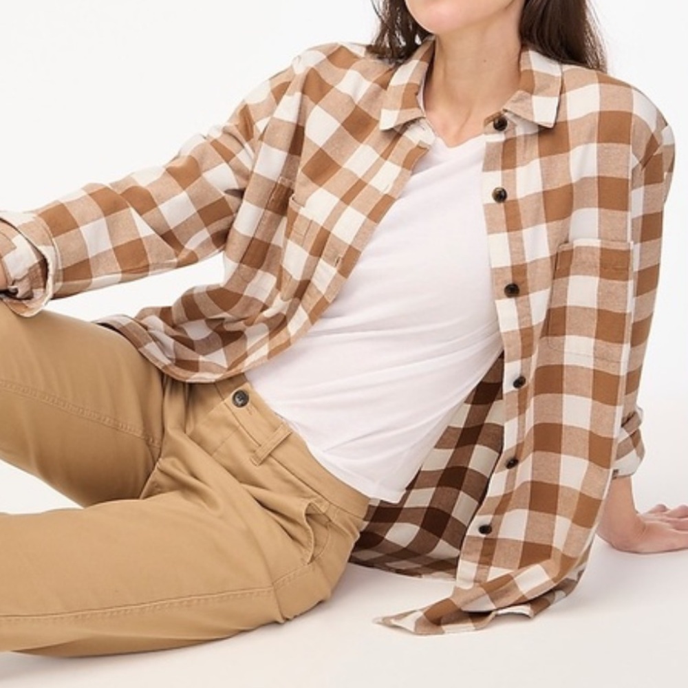 NWT | J.Crew | Plaid flannel shirt-jacket Ivory Camel